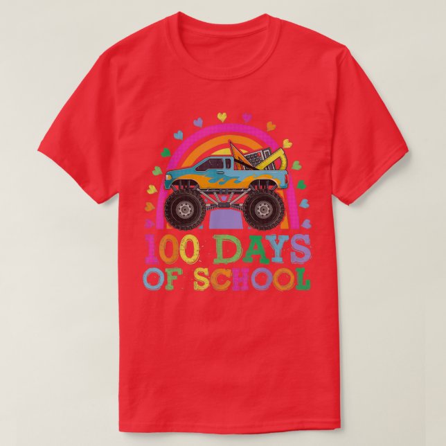 Camiseta 100 Days Of School Rainbow Monster Truck (Diseño del anverso)