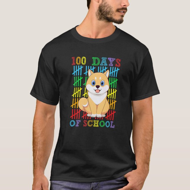 Camiseta 100 Days of School Shiba Inu Dog Lover Cool 100th  (Anverso)