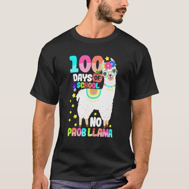 Camiseta 100 Days Of School Shirt No Probllama Llama 100 Da (Anverso)
