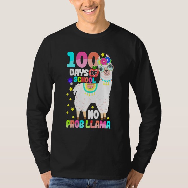 Camiseta 100 Days Of School Shirt No Probllama Llama 100 Da (Anverso)