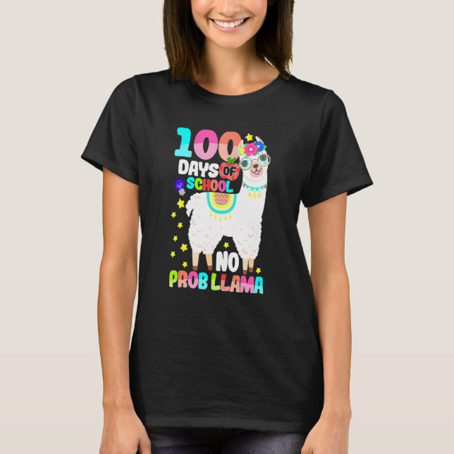 Camiseta 100 Days Of School Shirt No Probllama Llama 100 Da (Anverso)