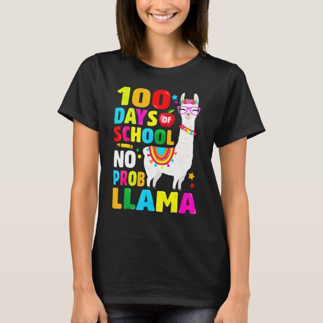 Camiseta 100 Days Of School Shirt No Probllama Llama 100th  (Anverso)