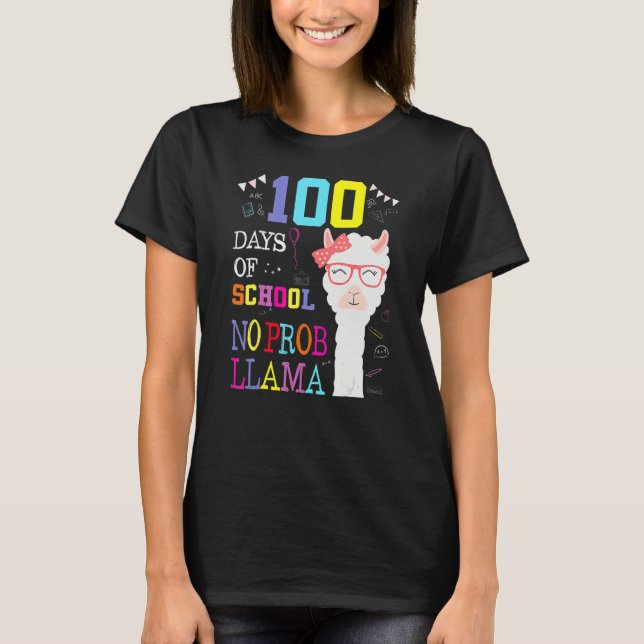 Camiseta 100 Days Of School Shirt No Probllama Llama 100Th  (Anverso)