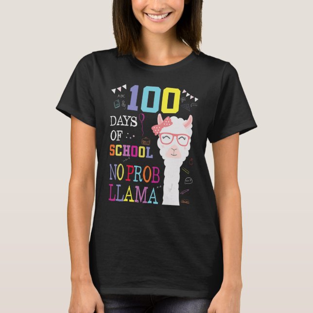 Camiseta 100 Days Of School Shirt No Probllama Llama 100Th  (Anverso)