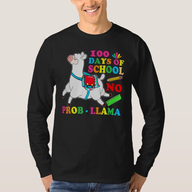 Camiseta 100 Days Of School Shirt No Probllama Llama 100th  (Anverso)