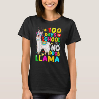 Camiseta 100 Days Of School Shirt No Probllama Llama 100th 