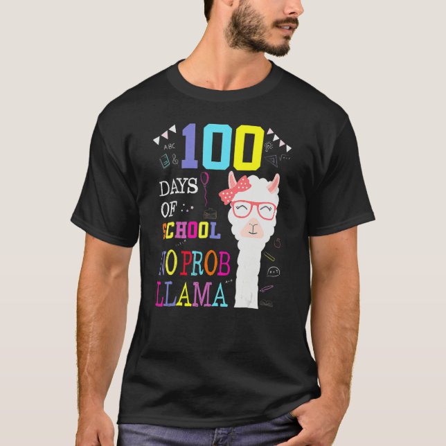 Camiseta 100 Days Of School Shirt No Probllama Llama 100Th  (Anverso)