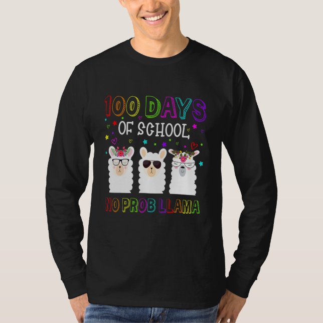 Camiseta 100 Days of School Shirt No Probllama Llama 100th  (Anverso)
