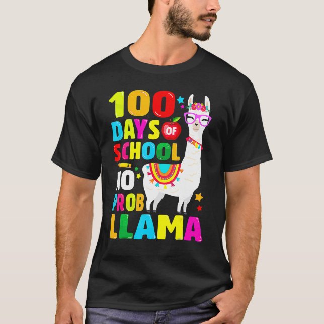 Camiseta 100 Days Of School Shirt No Probllama Llama 100th  (Anverso)