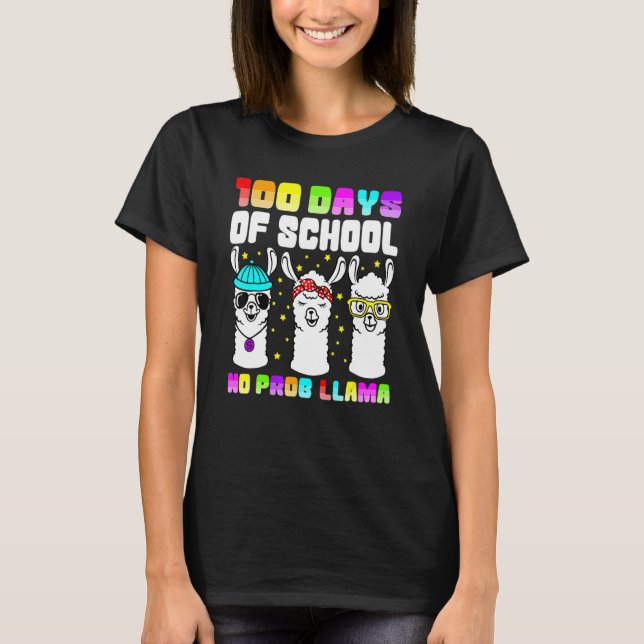 Camiseta 100 Days Of School Shirt No Probllama Llama 100th  (Anverso)