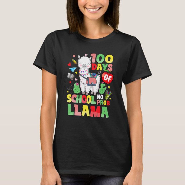 Camiseta 100 Days Of School Shirt No Probllama Llama 100th  (Anverso)