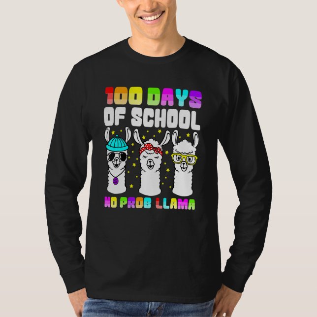 Camiseta 100 Days Of School Shirt No Probllama Llama 100th  (Anverso)