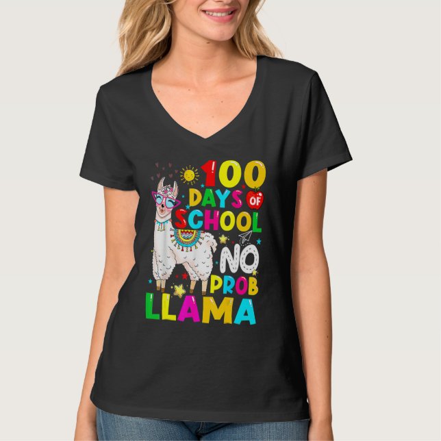 Camiseta 100 Days Of School Shirt No Probllama Llama 100th  (Anverso)