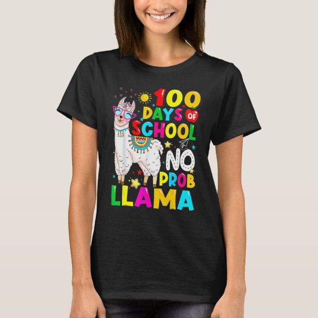 Camiseta 100 Days Of School Shirt No Probllama Llama 100th  (Anverso)