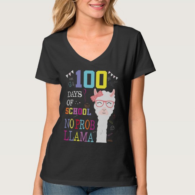 Camiseta 100 Days Of School Shirt No Probllama Llama 100Th  (Anverso)