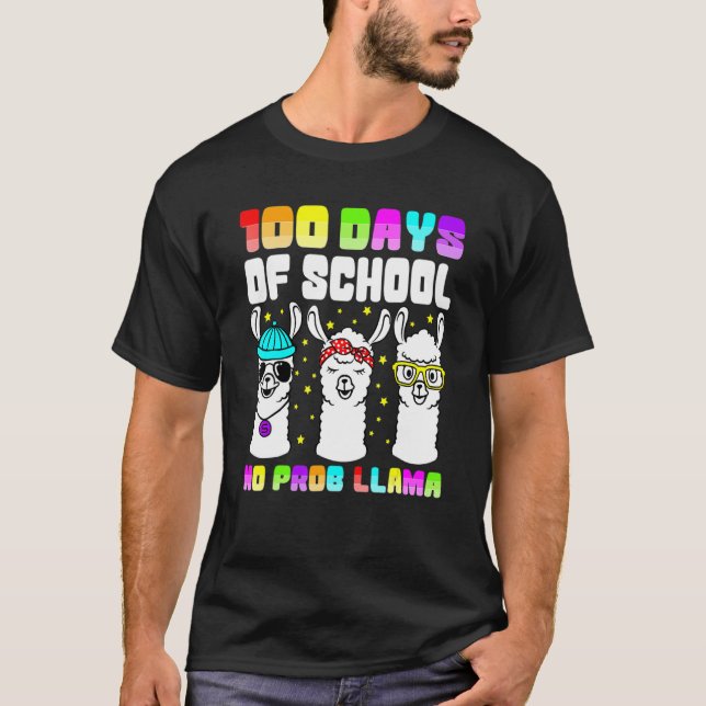 Camiseta 100 Days Of School Shirt No Probllama Llama 100th  (Anverso)