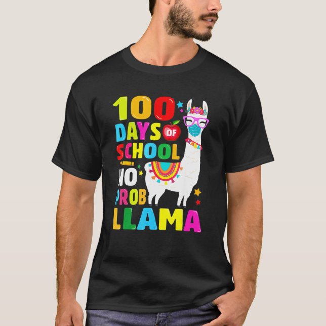 Camiseta 100 Days Of School Shirt No Probllama Llama Face M (Anverso)