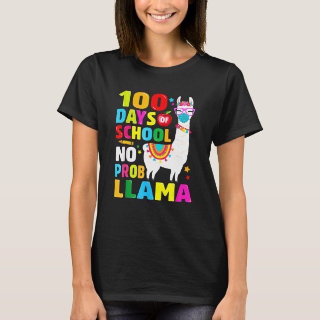 Camiseta 100 Days Of School Shirt No Probllama Llama Face M (Anverso)