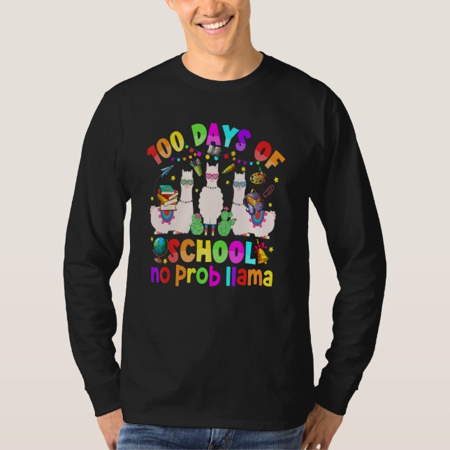Camiseta 100 Days of School Shirt No Probllama Llama for Te (Anverso)