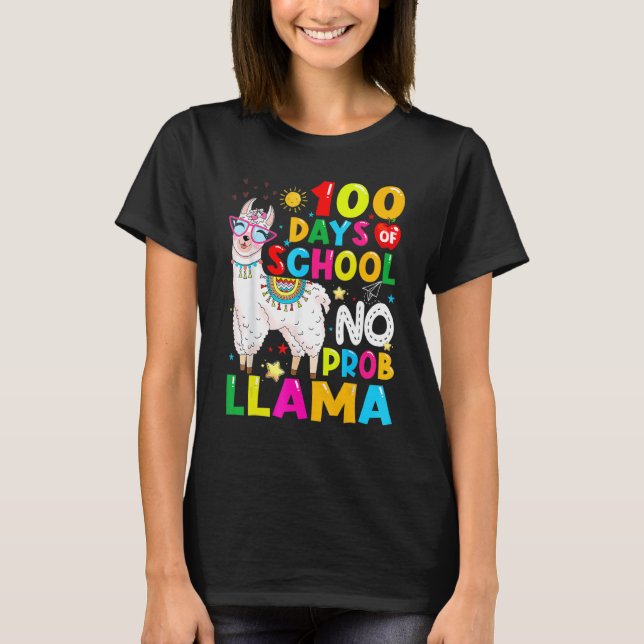 Camiseta 100 Days Of School Shirt No Probllama Llama Funny  (Anverso)
