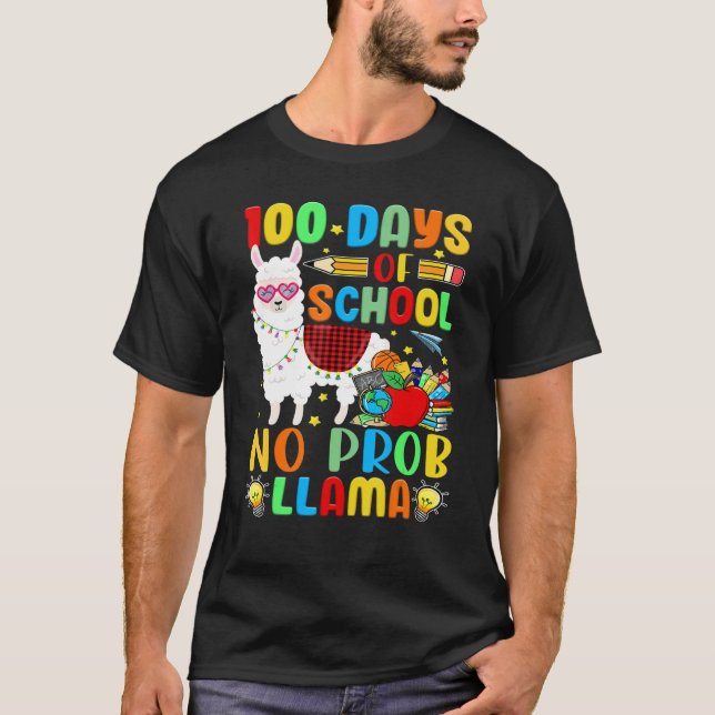 Camiseta 100 Days of School Shirt No Probllama Llama Plaid  (Anverso)