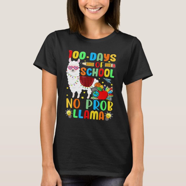 Camiseta 100 Days of School Shirt No Probllama Llama Plaid  (Anverso)