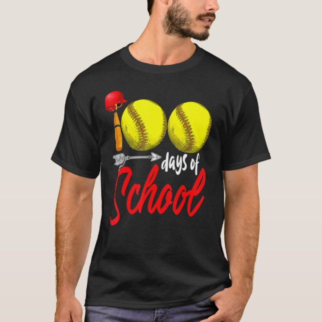 Camiseta 100 Days of School Softball Teacher Kids 100th Day (Anverso)