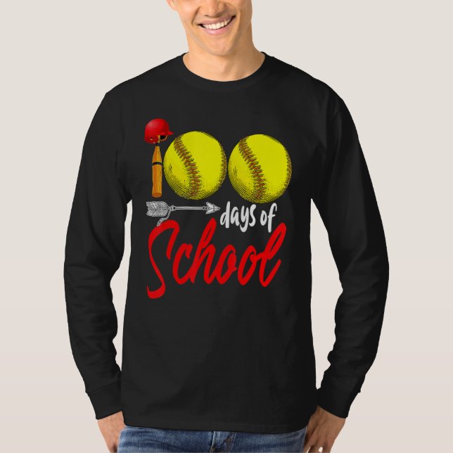 Camiseta 100 Days of School Softball Teacher Kids 100th Day (Anverso)