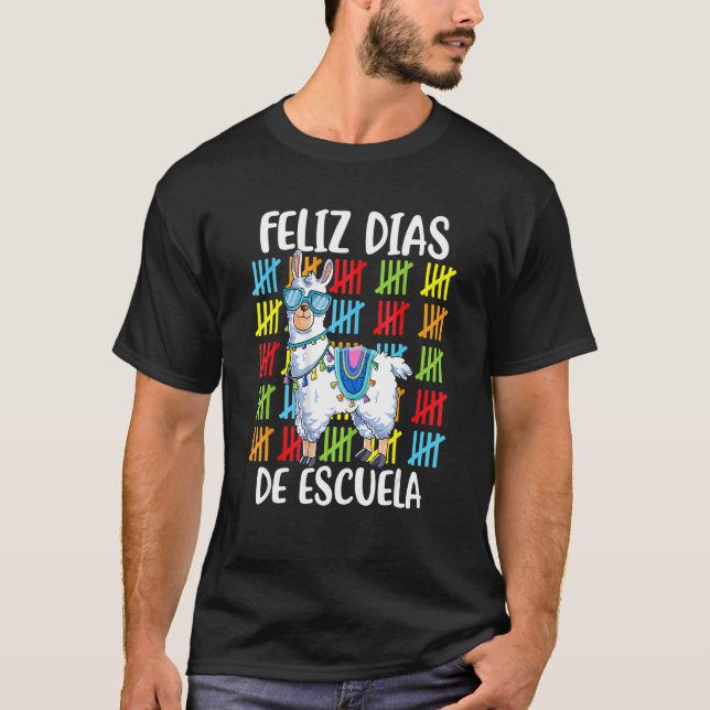 Camiseta 100 Days Of School Spanish Llama Feliz 100 Dias De (Anverso)