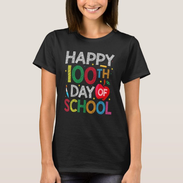 Camiseta 100 Days Of School Teacher and Kids Happy 100th Da (Anverso)