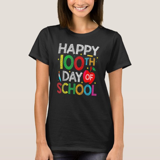 Camiseta 100 Days Of School Teacher And Kids Happy 100th Da (Anverso)