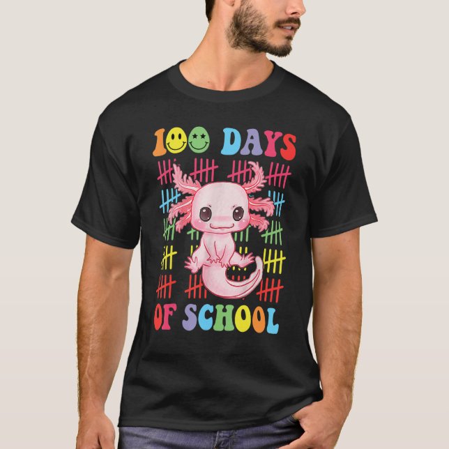 Camiseta 100 Days of School Teacher Happy 100 Days Axolotl  (Anverso)
