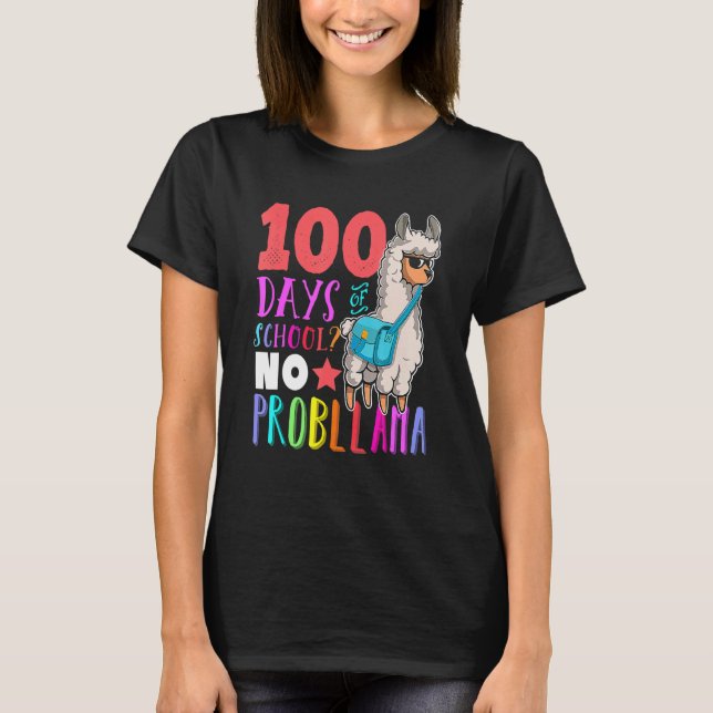 Camiseta 100 Days Of School Teacher No Probllama Llama Cute (Anverso)