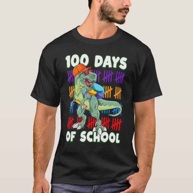 Camiseta 100 Days Of School Teacher Student Dinosaur Kid To (Anverso)