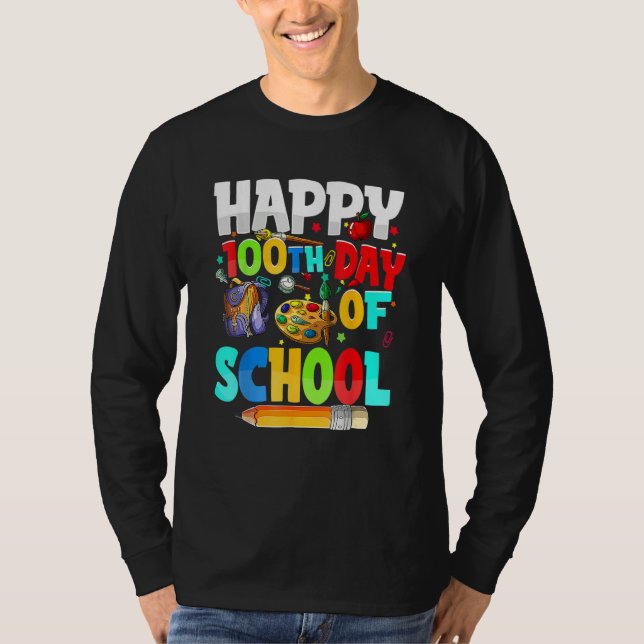Camiseta 100 Days Of School Teachers Kids Girls Boys Happy  (Anverso)