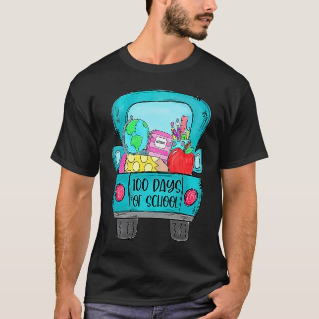 Camiseta 100 Days Of School Truck Pencil Apple Teacher Stud (Anverso)
