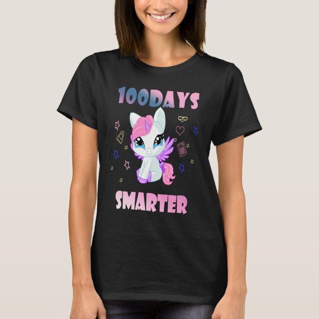 Camiseta 100 Days Of School Unicorn 100 Days Smarter 100th  (Anverso)