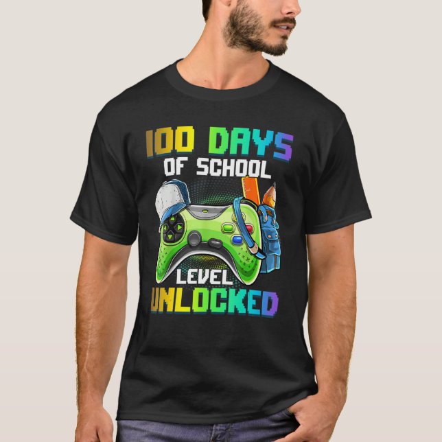 Camiseta 100 Days of School Video Games Level Unlocked Game (Anverso)