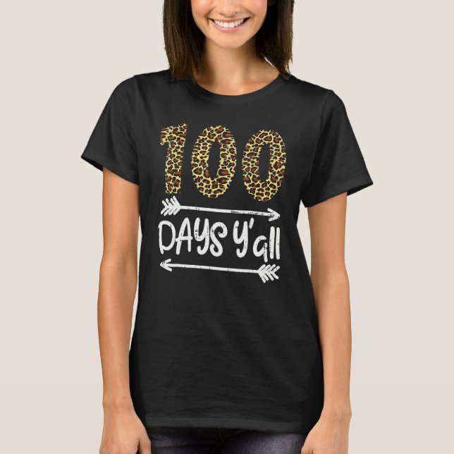 Camiseta 100 Days Of School Y'all Leopard Print 100th Teach (Anverso)
