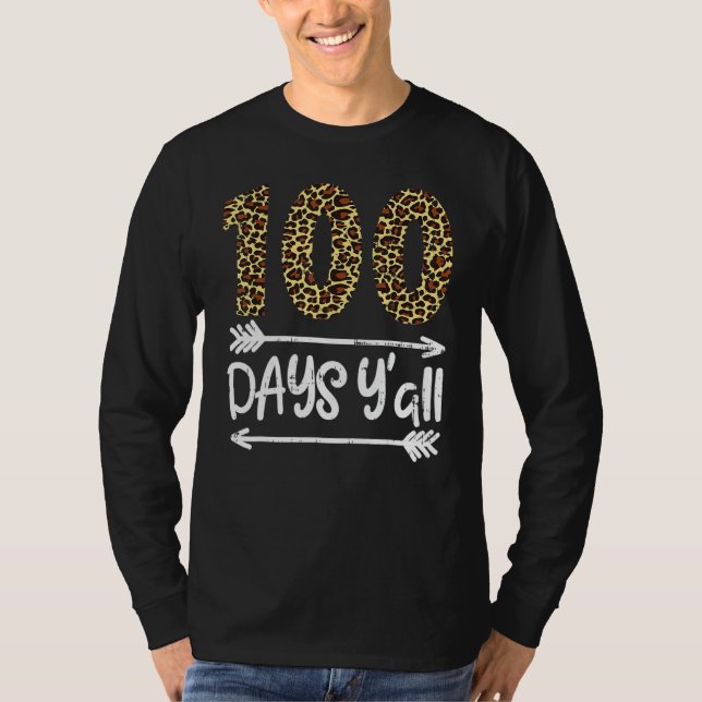 Camiseta 100 Days Of School Y'all Leopard Print 100th Teach (Anverso)