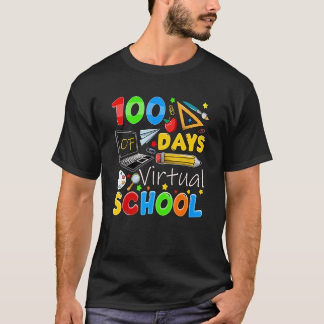 Camiseta 100 Days Of Virtual School Funny 100th Day Of Scho (Anverso)
