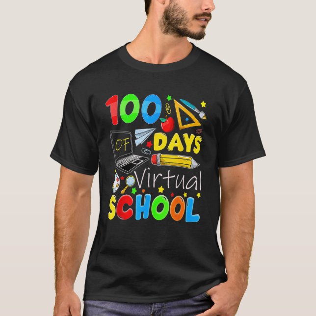 Camiseta 100 Days Of Virtual School Funny 100th Day Of Scho (Anverso)