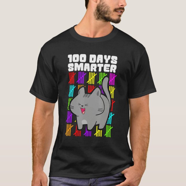 Camiseta 100 Days Smarter Cat Shirts, Boys Girls 100th Day  (Anverso)
