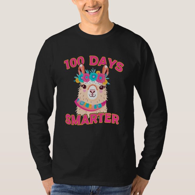 Camiseta 100 Days Smarter Cute Llama 100th Day Of School  1 (Anverso)