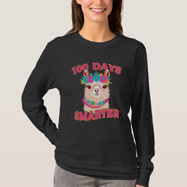 Camiseta 100 Days Smarter Cute Llama 100th Day Of School  1 (Anverso)