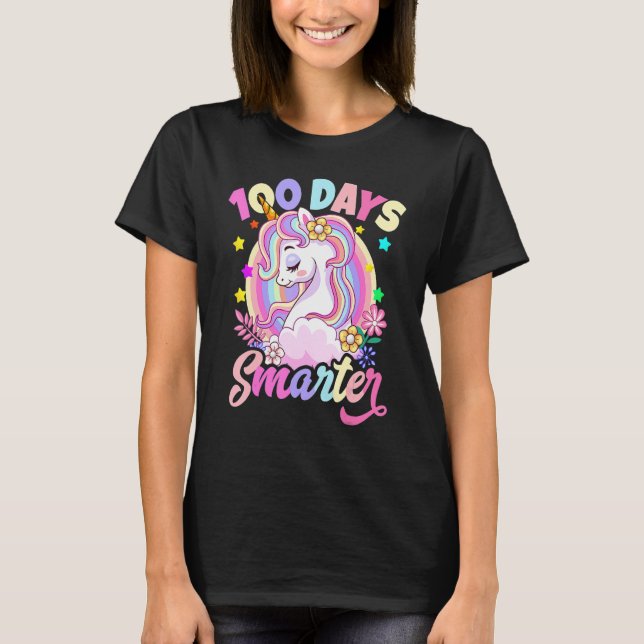 Camiseta 100 Days Smarter Cute Unicorn Teacher Girls 100th  (Anverso)