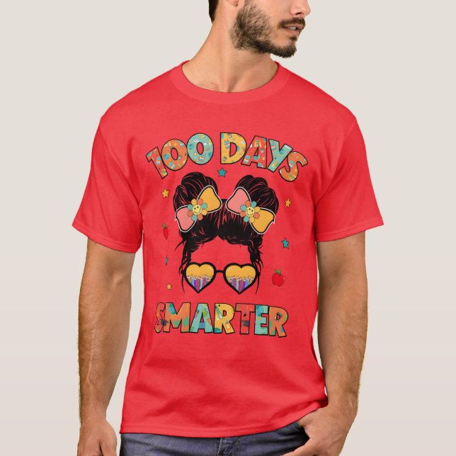 Camiseta 100 Days Smarter Girls Messy Bun Hair 100th Day fr (Anverso)