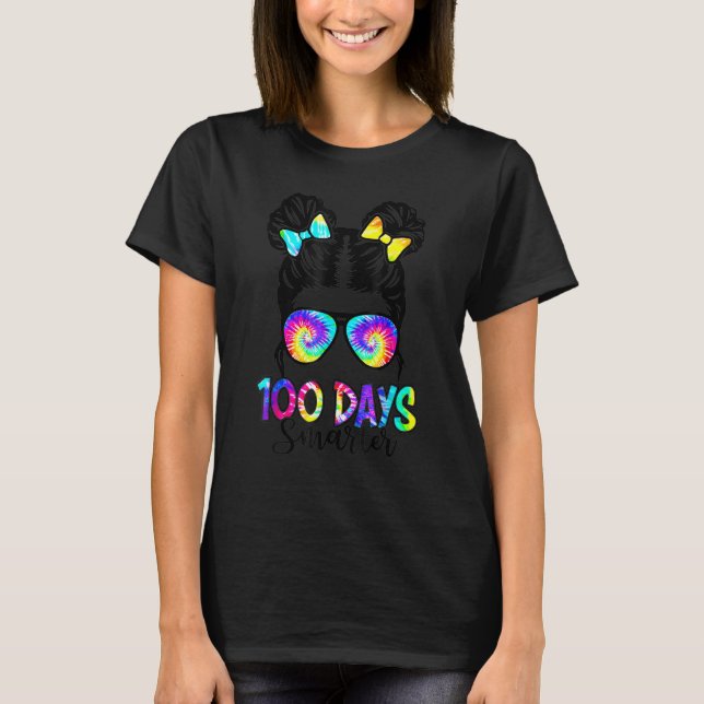 Camiseta 100 Days Smarter Girls Messy Bun Hair 100th Day Of (Anverso)