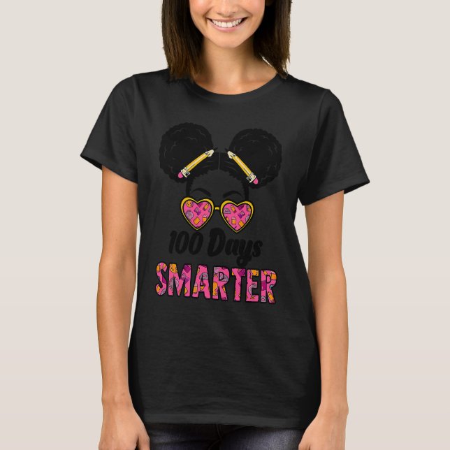 Camiseta 100 Days Smarter Girls Messy Bun Hair 100th Day Of (Anverso)