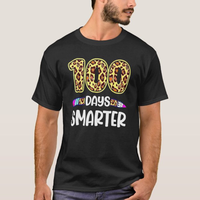 Camiseta 100 Days Smarter Leopard 100th Day Of School Stude (Anverso)